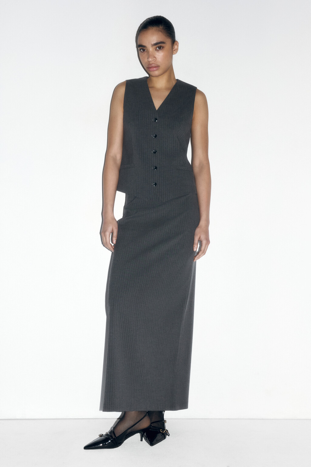 Юбка макси прямая в полоску - цвет серый - 5