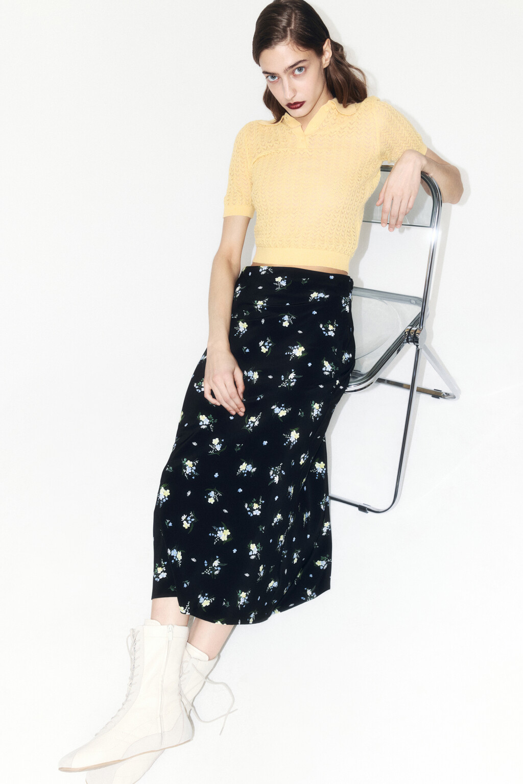 Юбка-годе макси с цветочным принтом - цвет черный - 3