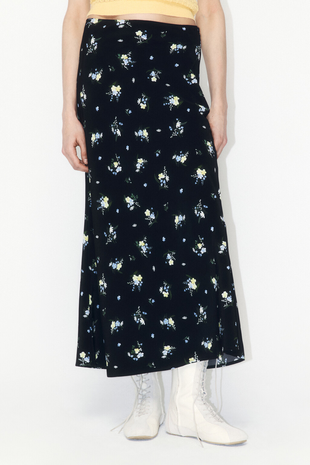 Юбка-годе макси с цветочным принтом - цвет черный - 4
