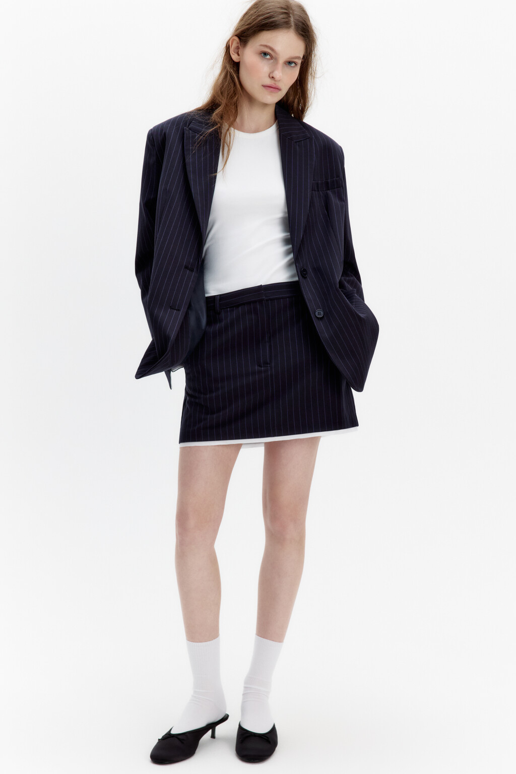 Юбка мини костюмная с контрастной подкладкой - цвет синий - 7