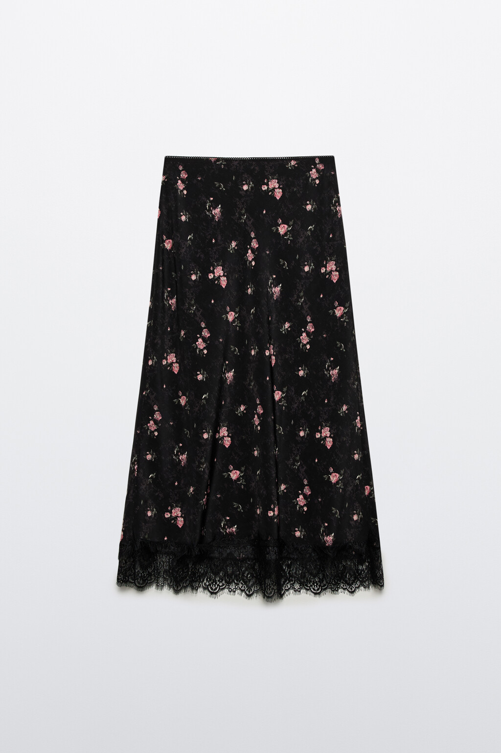 Юбка миди с кружевом и цветочным принтом - цвет черный - 8