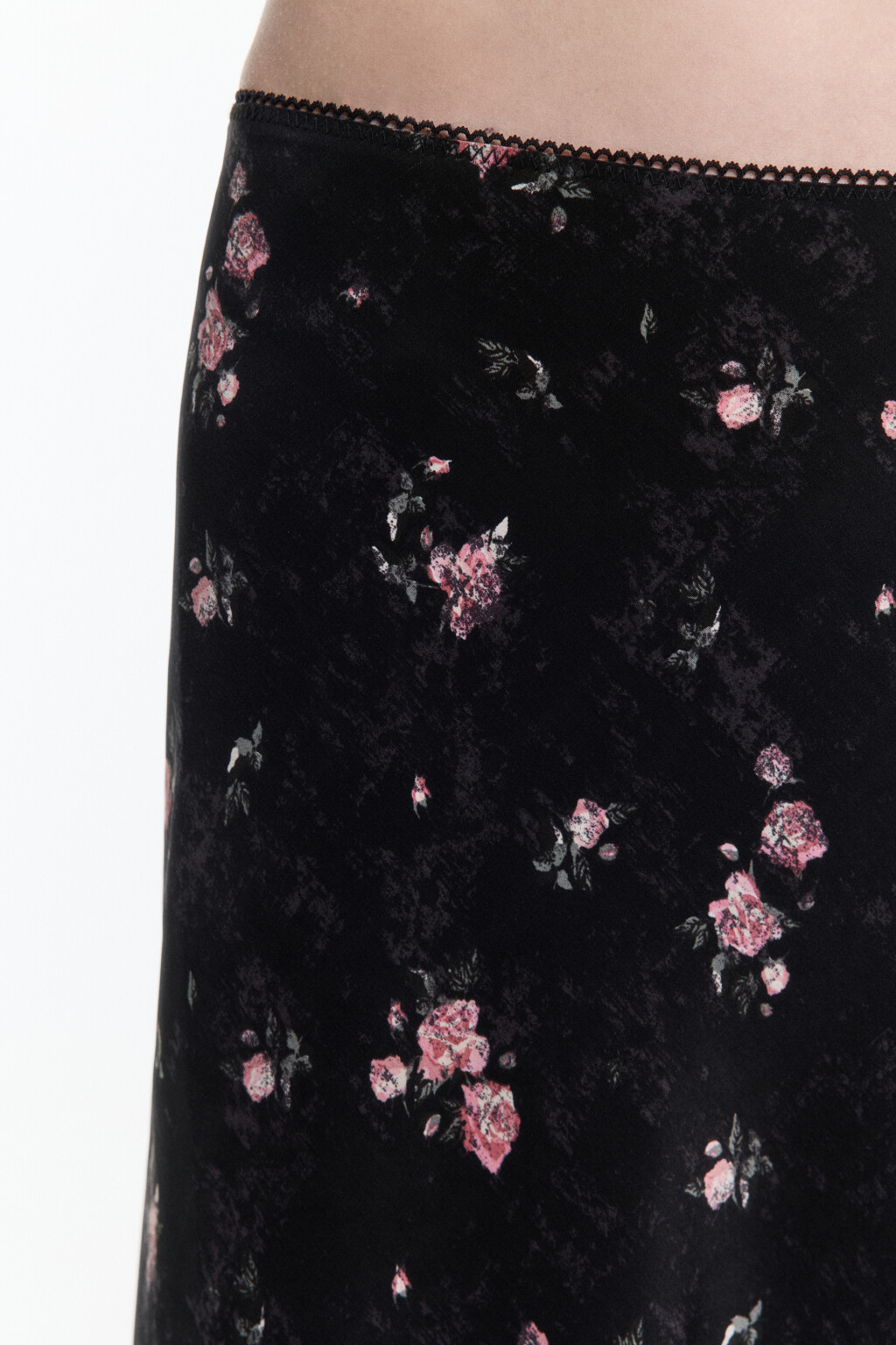 Юбка миди с кружевом и цветочным принтом - цвет черный - 6