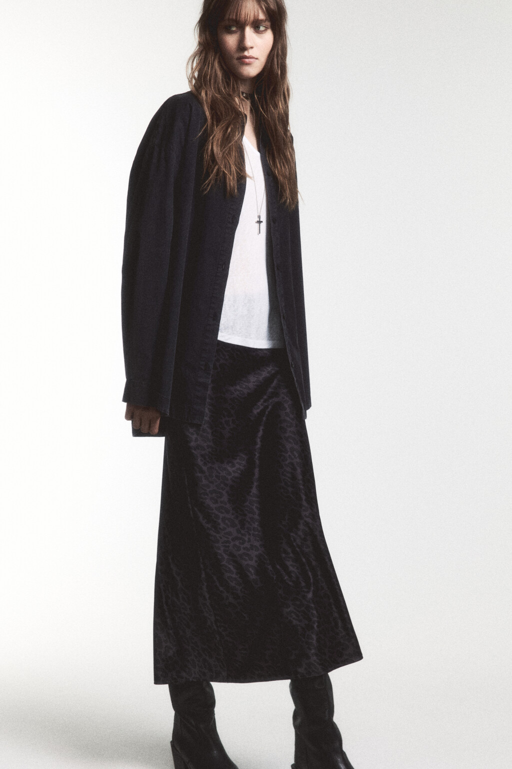 Юбка-годе макси атласная со средней посадкой - цвет серый - 1