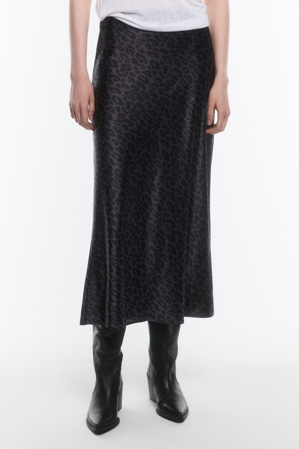 Юбка-годе макси атласная со средней посадкой - цвет серый - 2