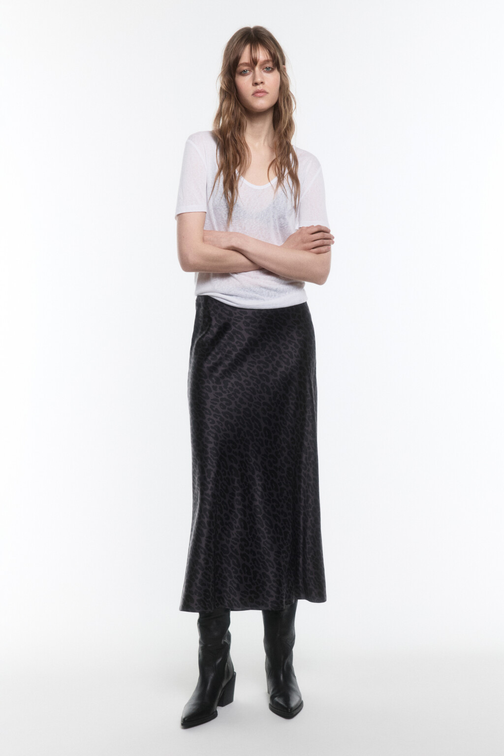 Юбка-годе макси атласная со средней посадкой - цвет серый - 4