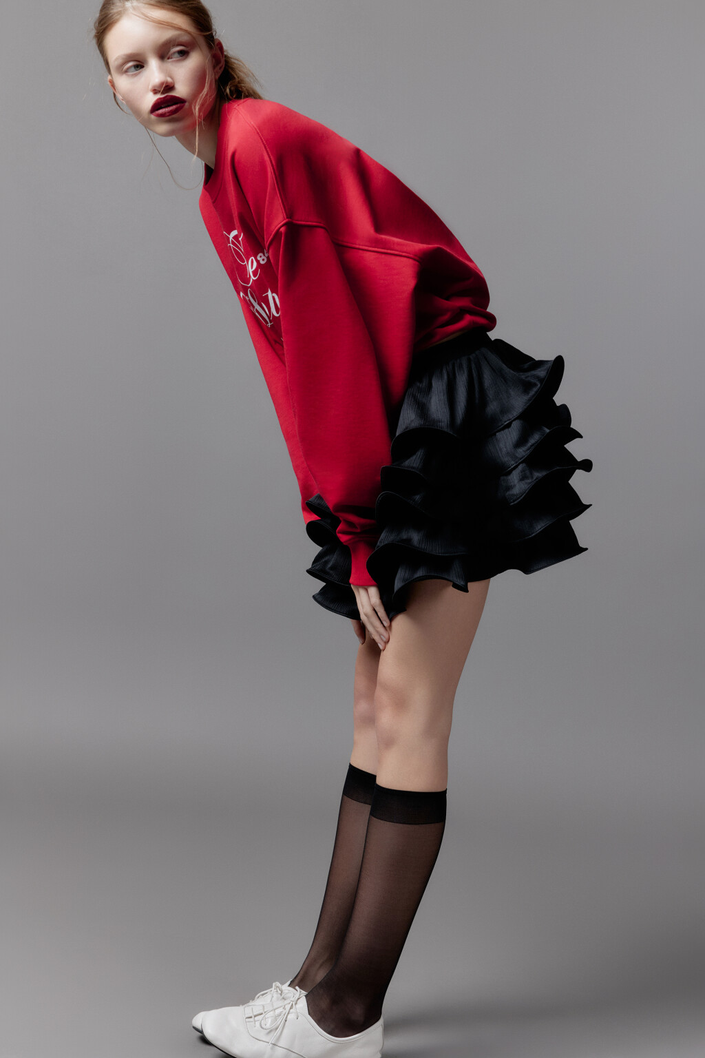 Юбка мини ярусная из ткани плиссе - цвет черный - 1