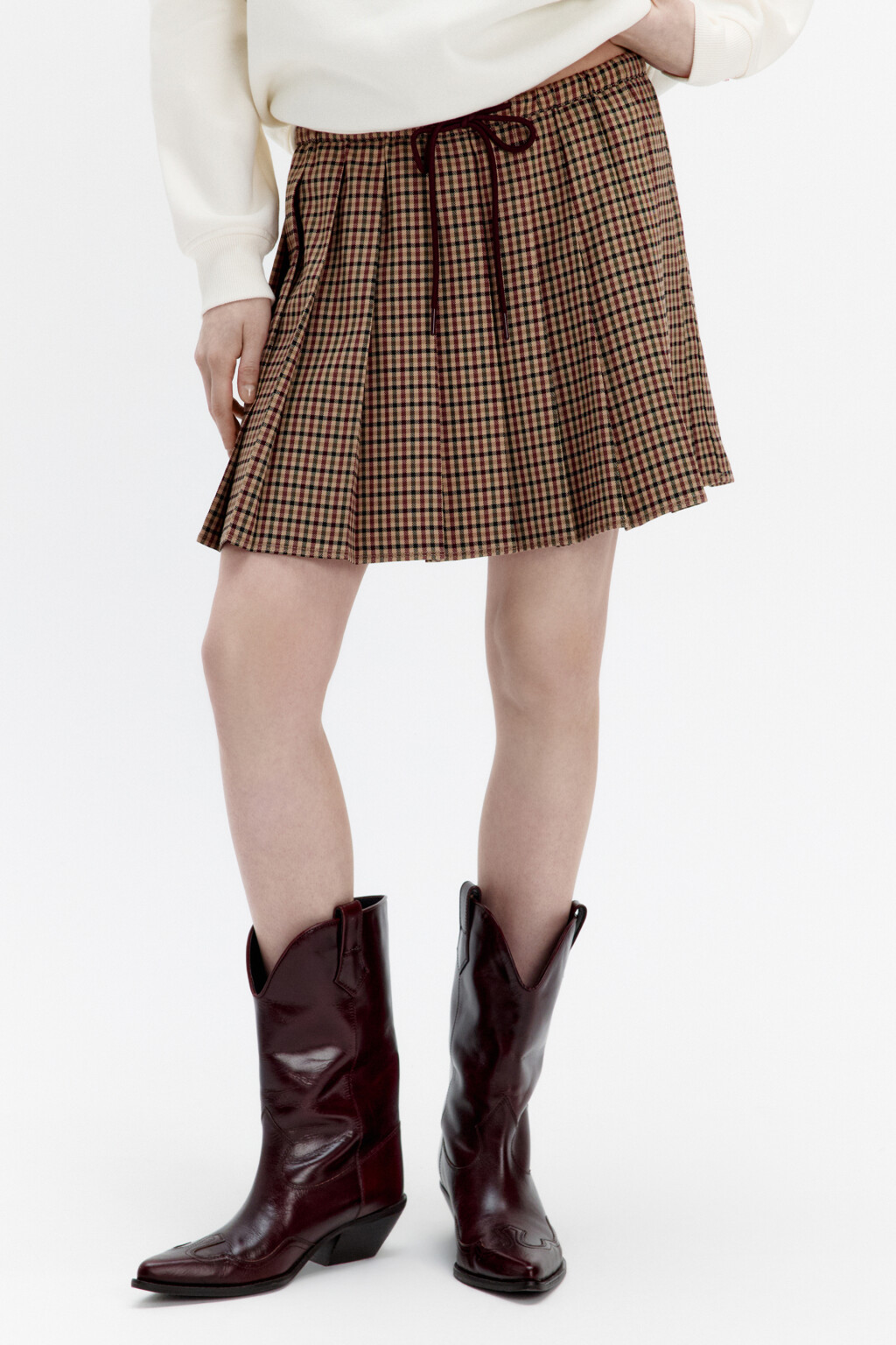 Юбка мини плиссированная в клетку - цвет коричневый - 4