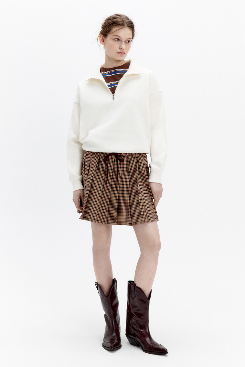 Юбка мини плиссированная в клетку - цвет коричневый - 6