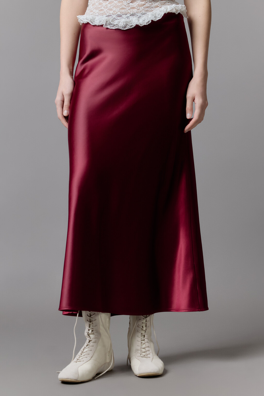 Юбка-годе макси атласная - цвет бордовый - 2