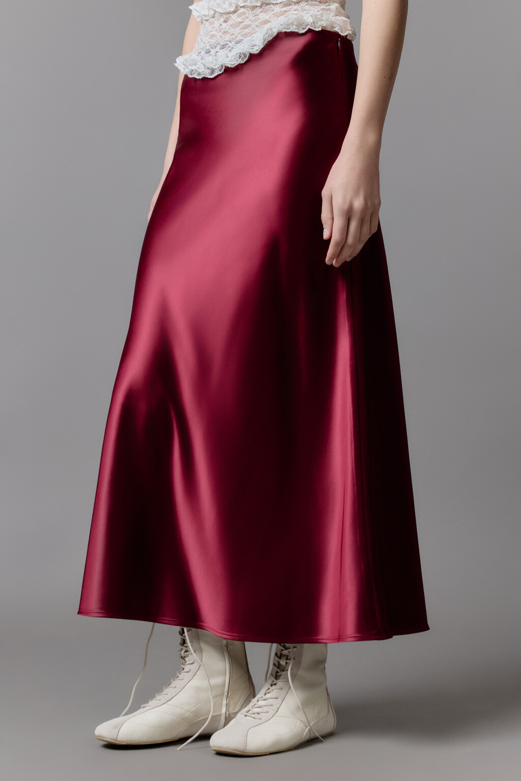Юбка-годе макси атласная - цвет бордовый - 3