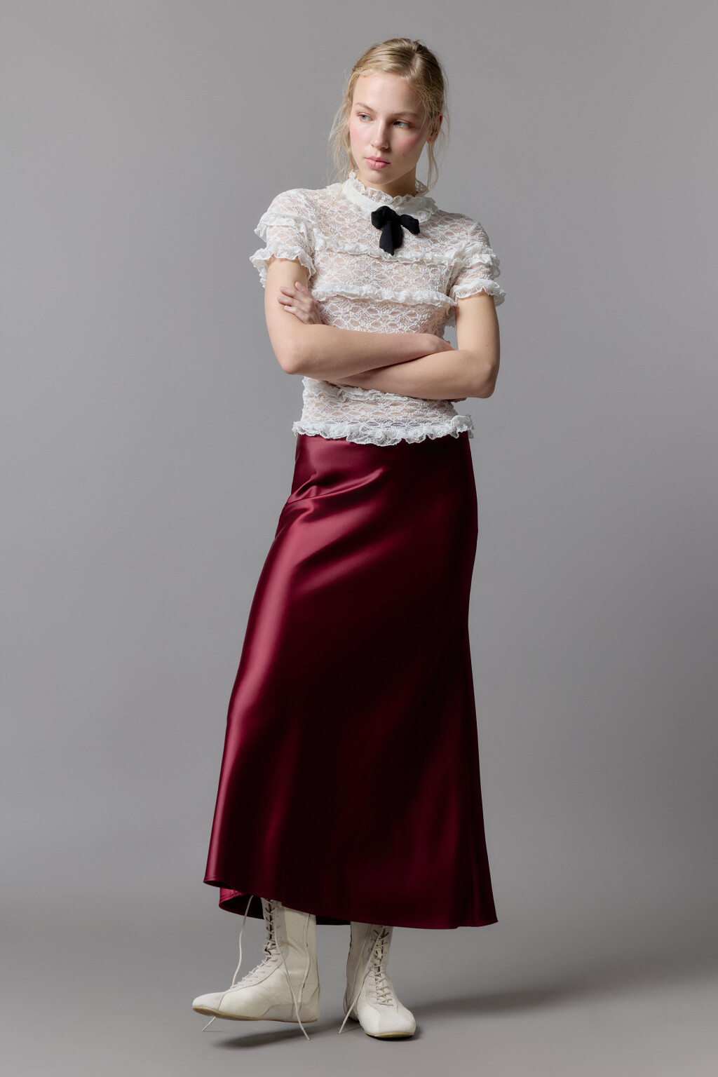 Юбка-годе макси атласная - цвет бордовый - 5
