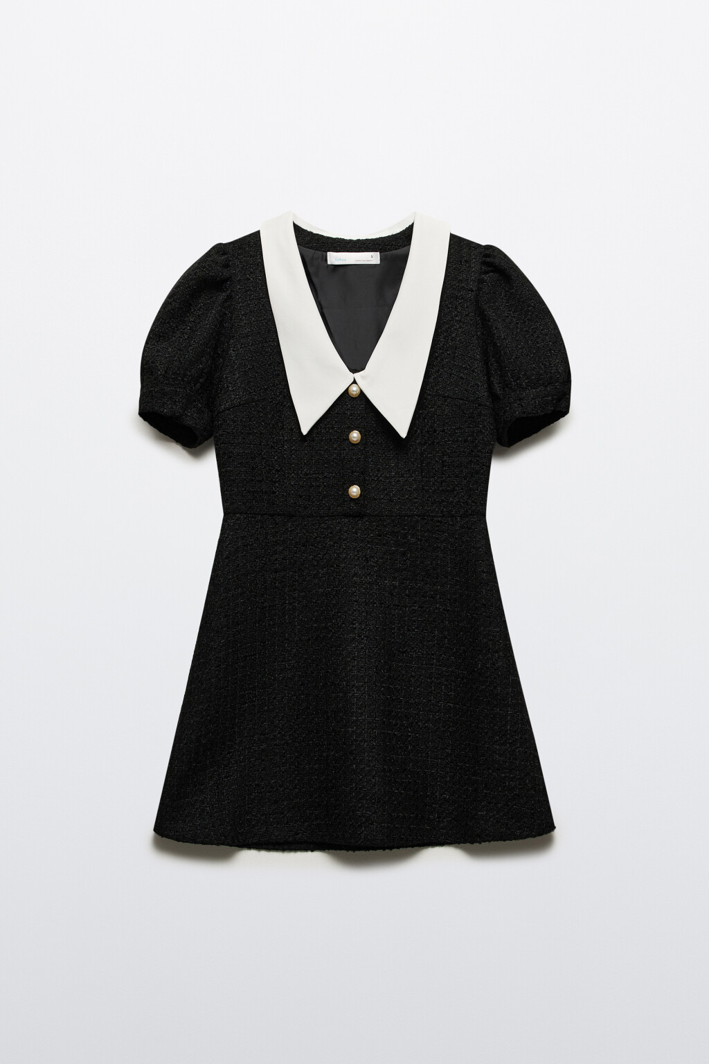 Платье мини твидовое с белым воротничком - цвет черный - 9