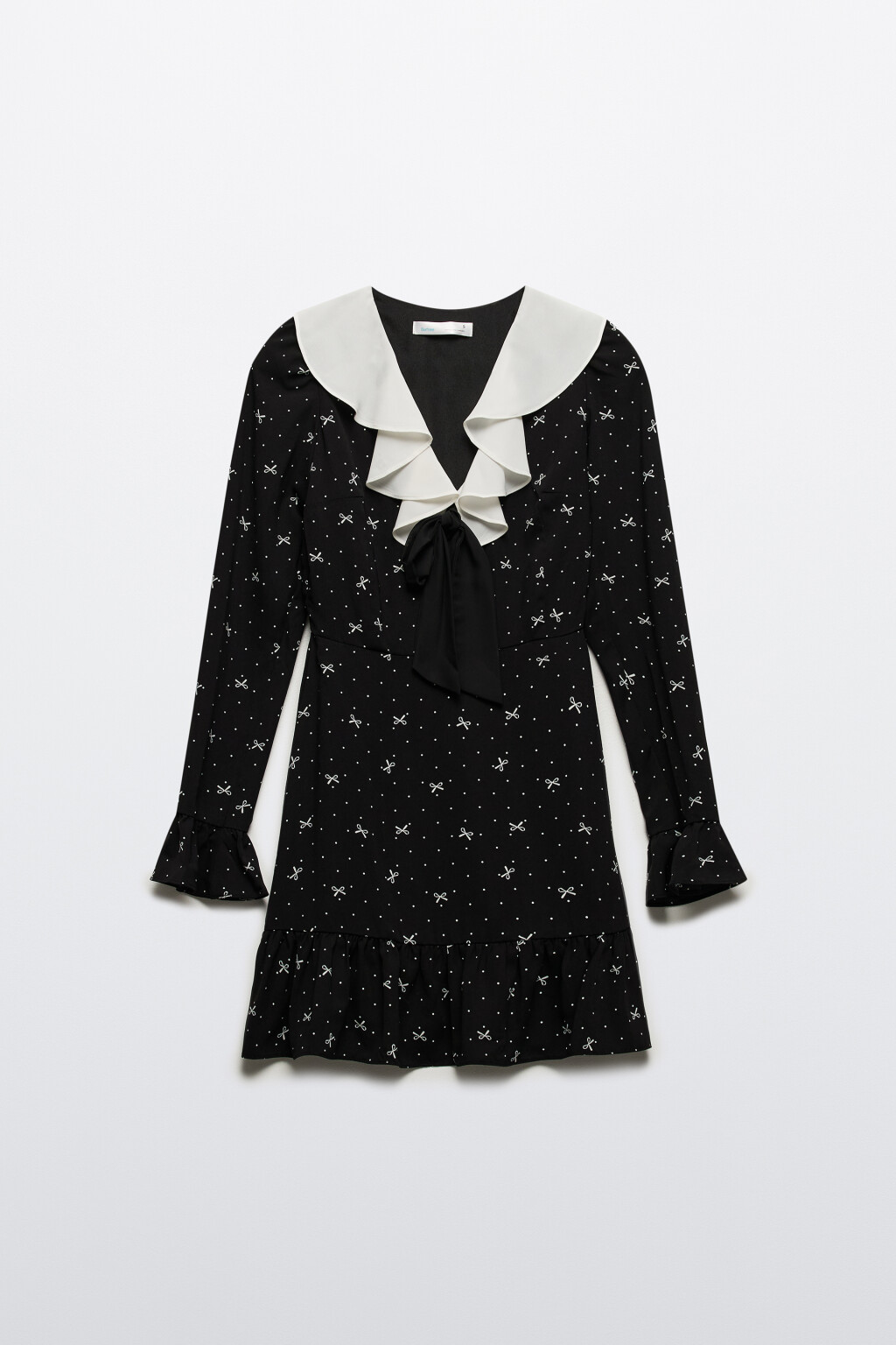 Платье мини с воланами и воротничком - цвет черный - 9