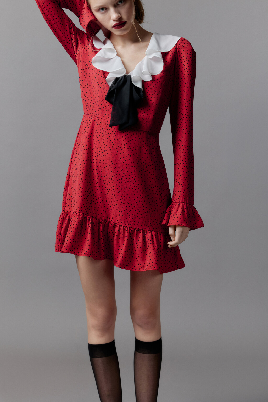 Платье мини с воланами и воротничком - цвет мультиколор - 1