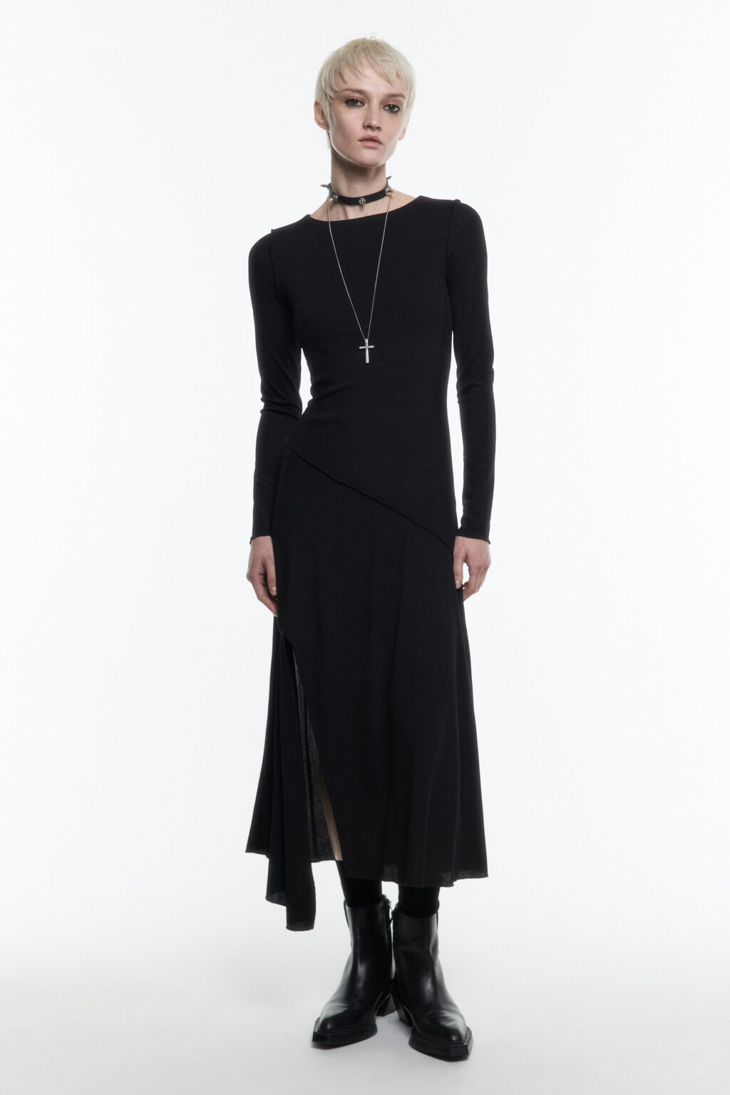 Платье миди с асимметричным низом и разрезом - цвет черный - 5