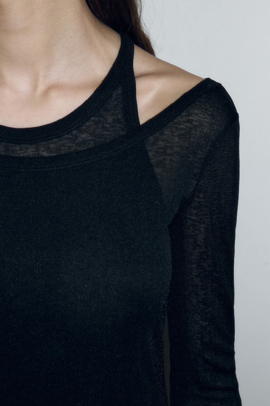 Платье макси трикотажное с подкладкой-майкой - цвет черный - 6