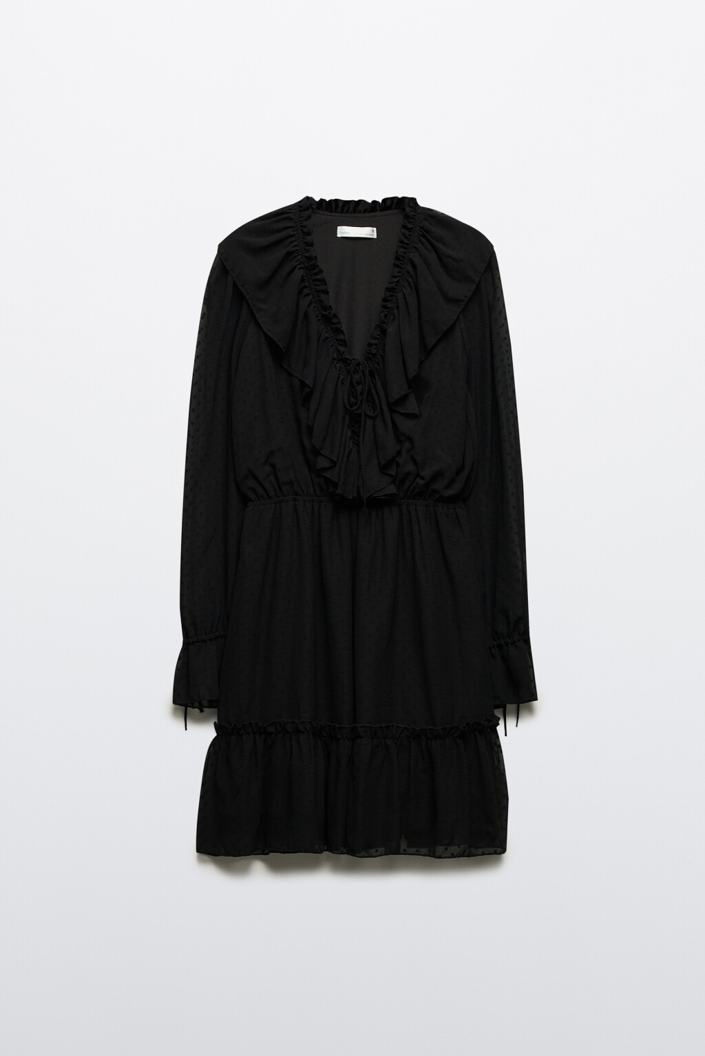 Платье мини шифоновое с воланами и завязками - цвет черный - 9