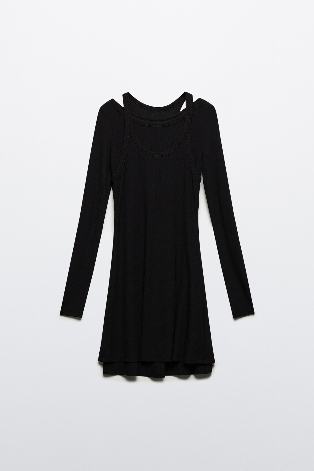 Платье мини трикотажное с майкой сверху - цвет черный - 8