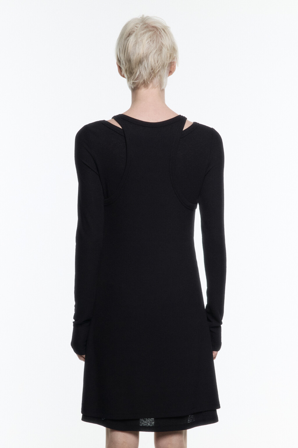 Платье мини трикотажное с майкой сверху - цвет черный - 4