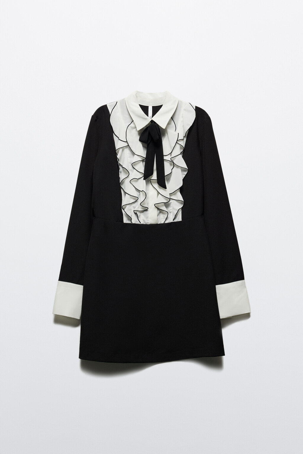 Платье мини с контрастными воланами - цвет черный - 7