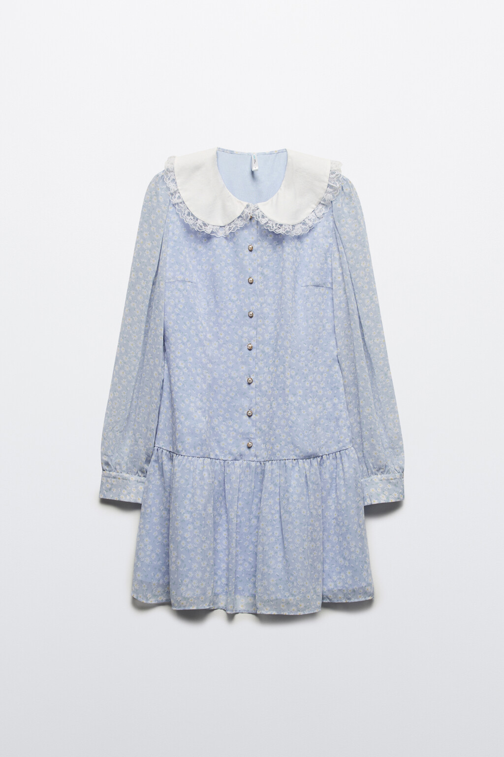 Платье мини с белым воротничком и оборками - цвет голубой - 7