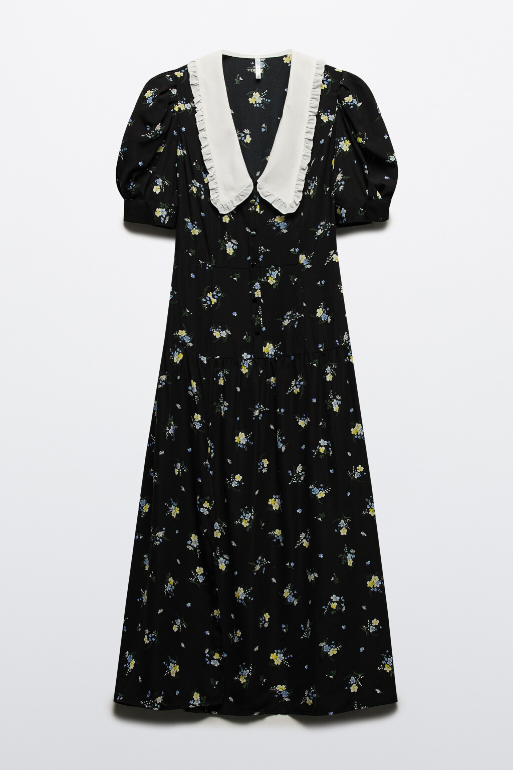 Платье миди приталенное с белым воротничком - цвет черный - 9