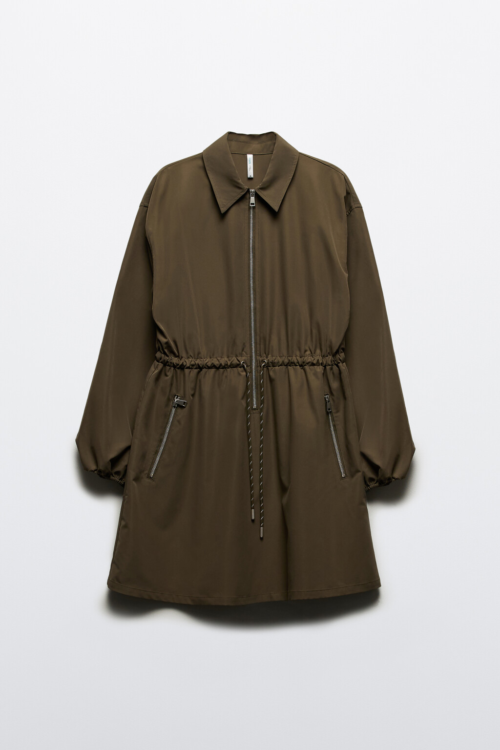 Платье-рубашка мини с поясом на завязках - цвет зеленый - 9