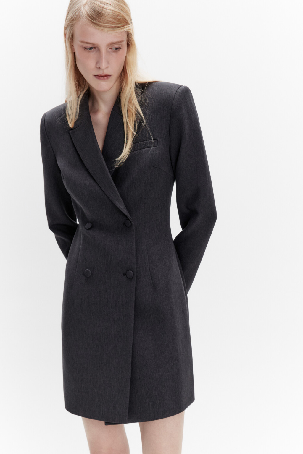 Платье-пиджак мини приталенное с лацканами - цвет серый - 1