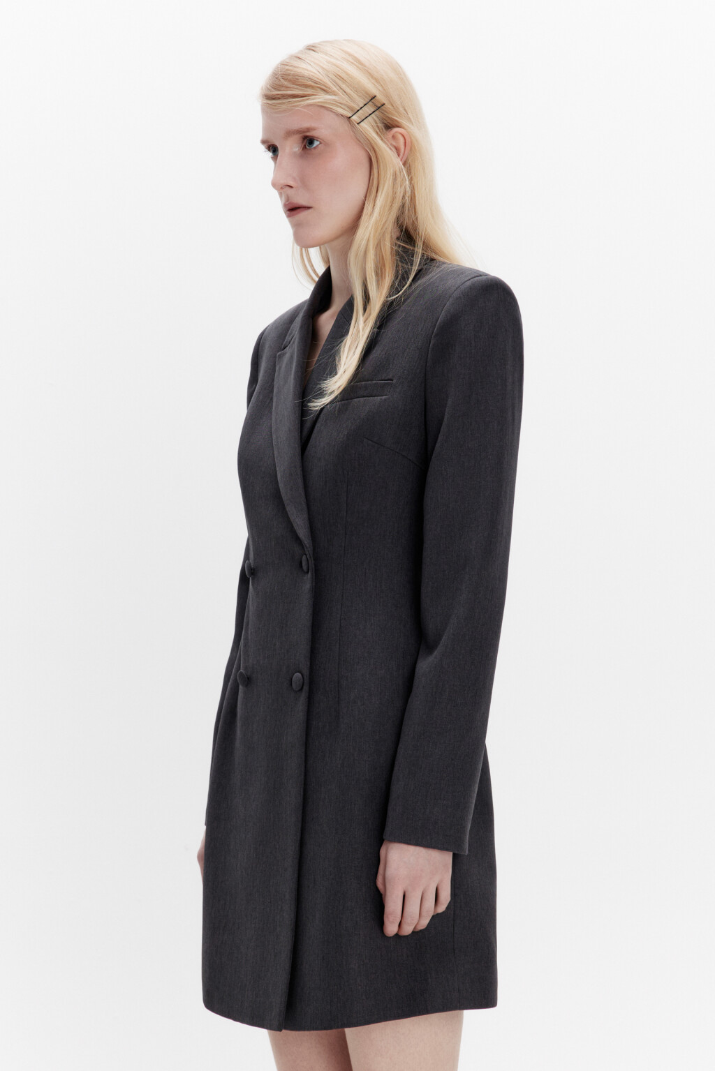 Платье-пиджак мини приталенное с лацканами - цвет серый - 4