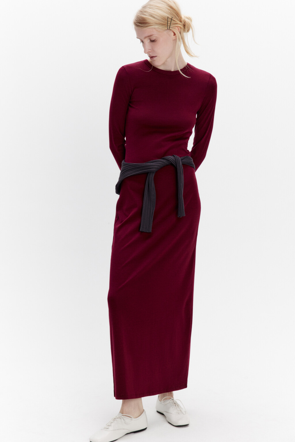 Платье миди трикотажное облегающее - цвет бордовый - 1