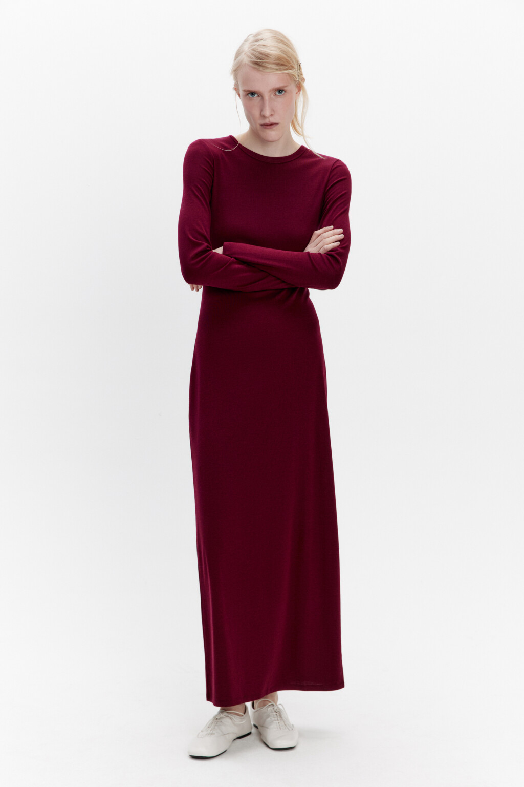 Платье миди трикотажное облегающее - цвет бордовый - 2