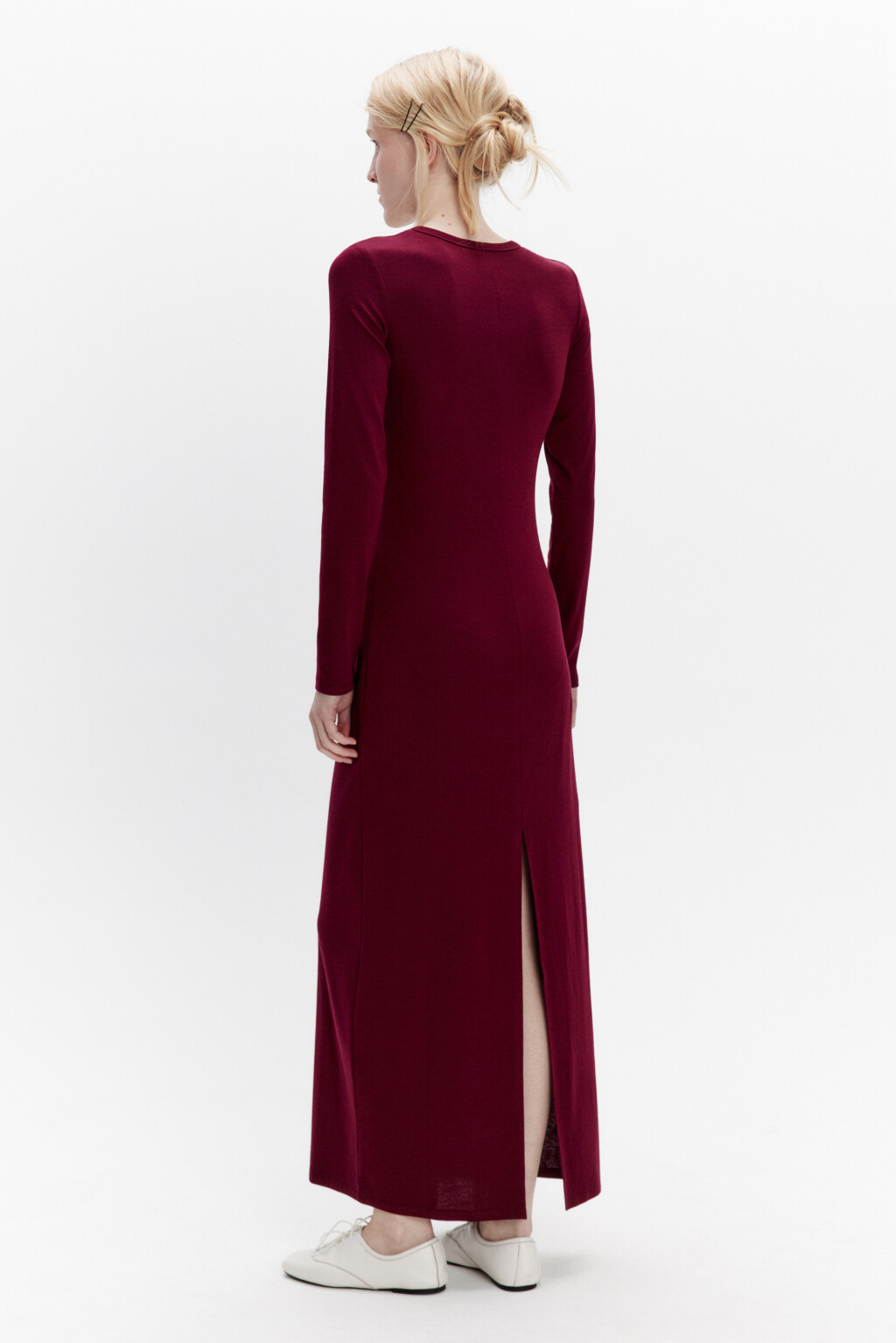 Платье миди трикотажное облегающее - цвет бордовый - 4