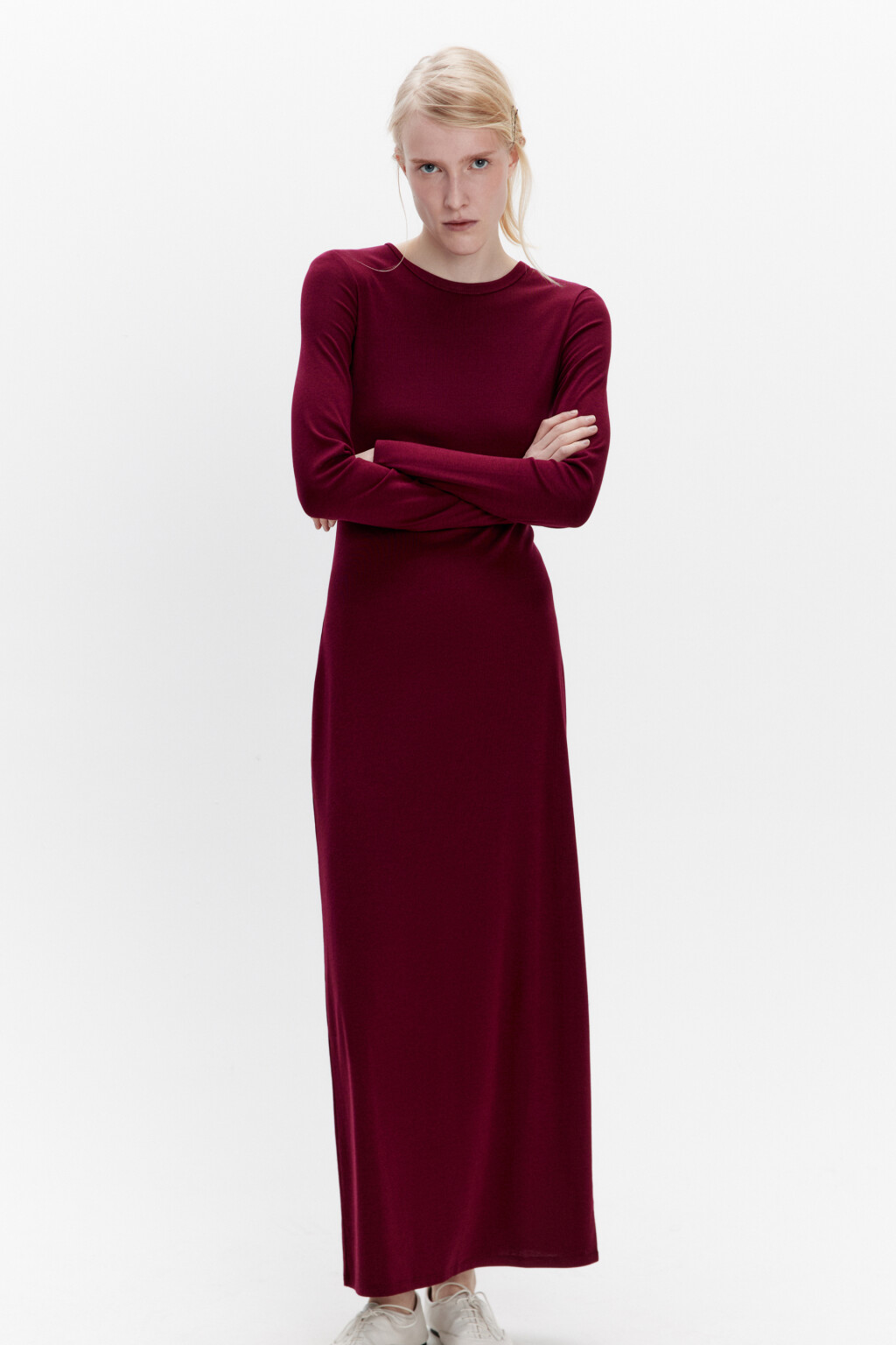 Платье миди трикотажное облегающее - цвет бордовый - 8