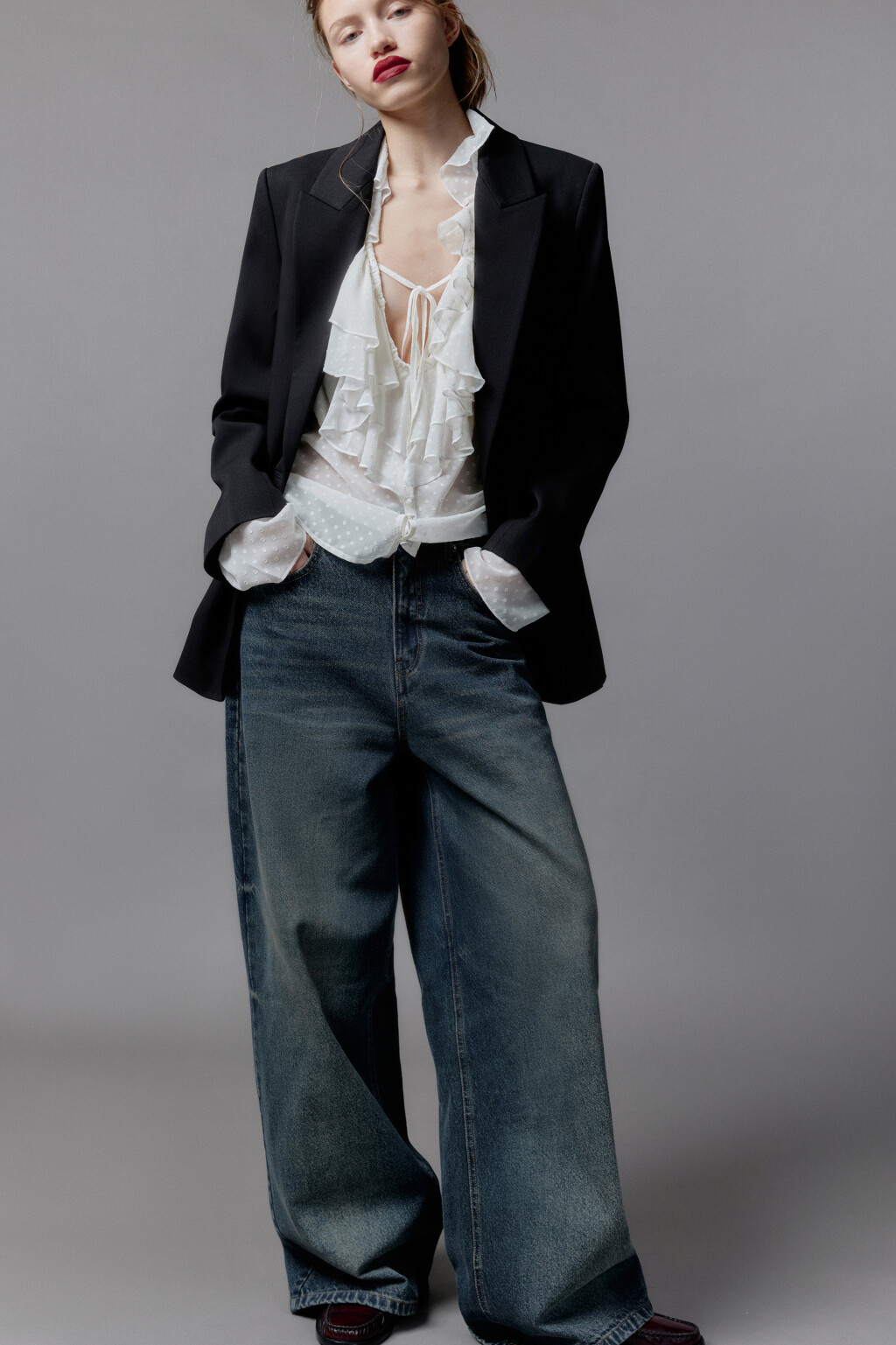 Блузка шифоновая с воланами и завязками - цвет бежевый - 4