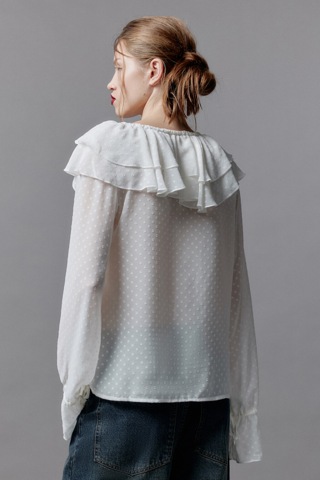 Блузка шифоновая с воланами и завязками - цвет бежевый - 7