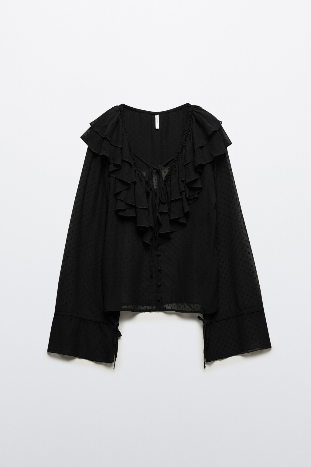 Блузка шифоновая с воланами и завязками - цвет черный - 9