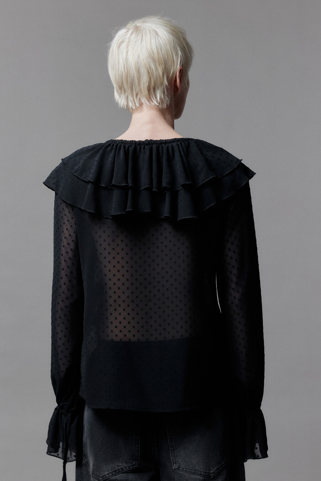 Блузка шифоновая с воланами и завязками - цвет черный - 5