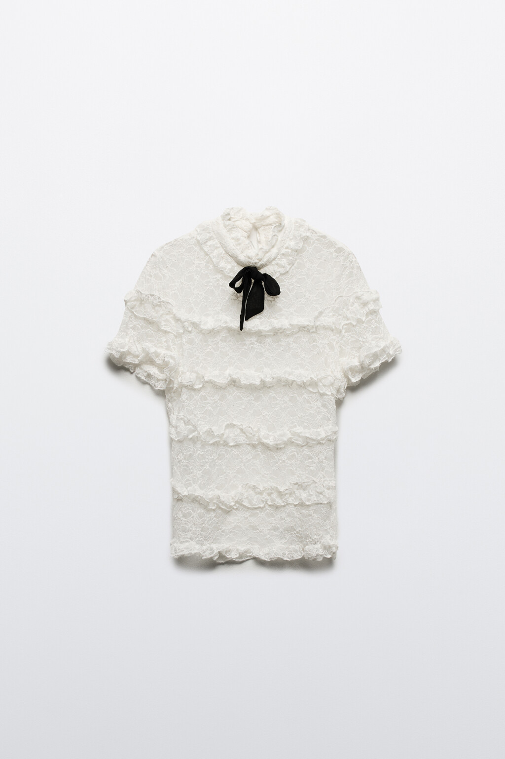 Блузка кружевная с оборками и бантом - цвет белый - 8