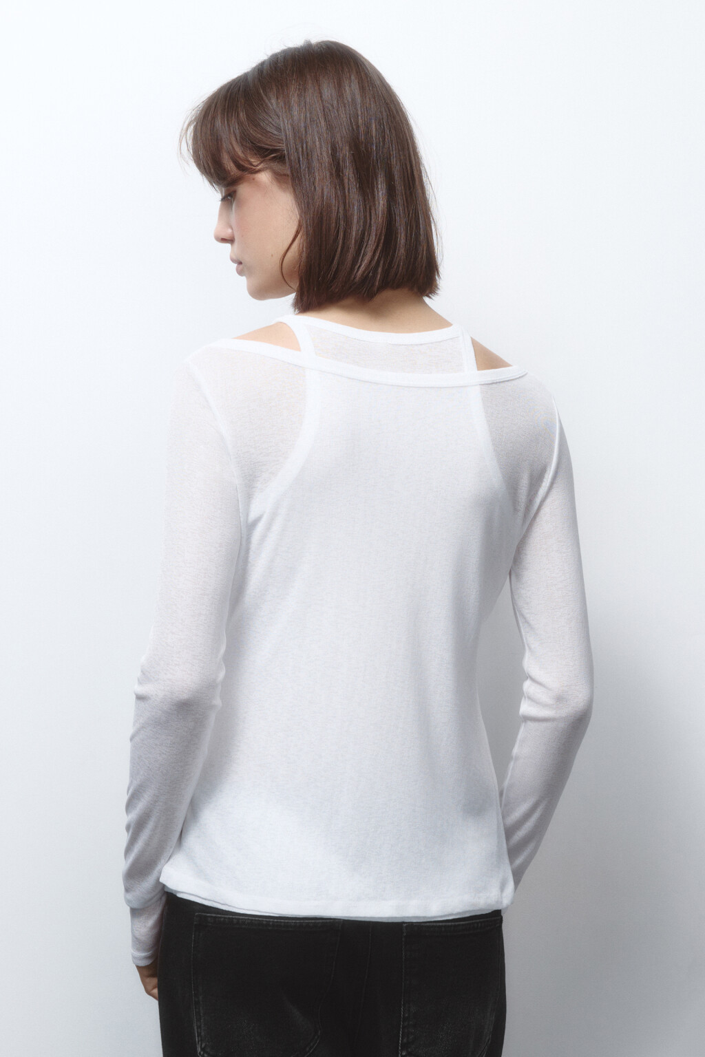 Лонгслив двуслойный с подкладкой-майкой - цвет белый - 4
