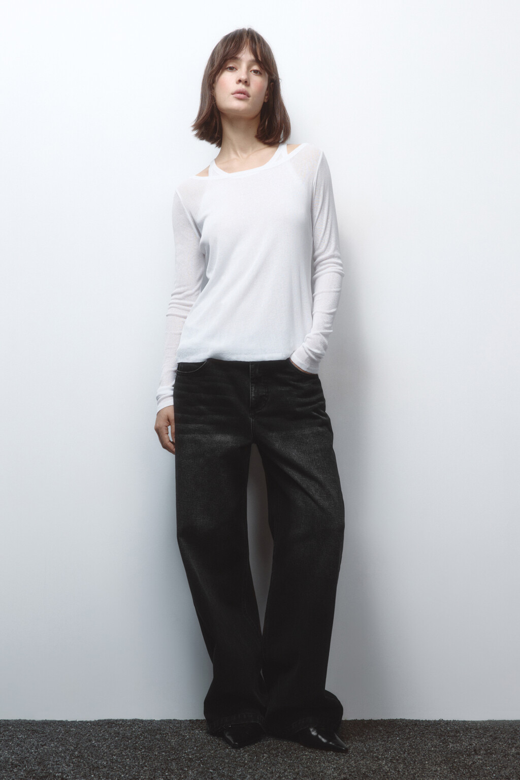 Лонгслив двуслойный с подкладкой-майкой - цвет белый - 5