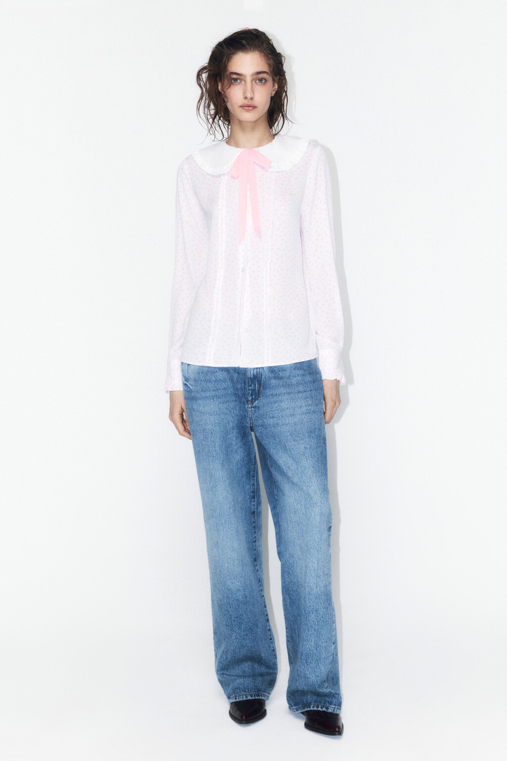 Блузка с оборками и галстуком - цвет мультиколор - 5