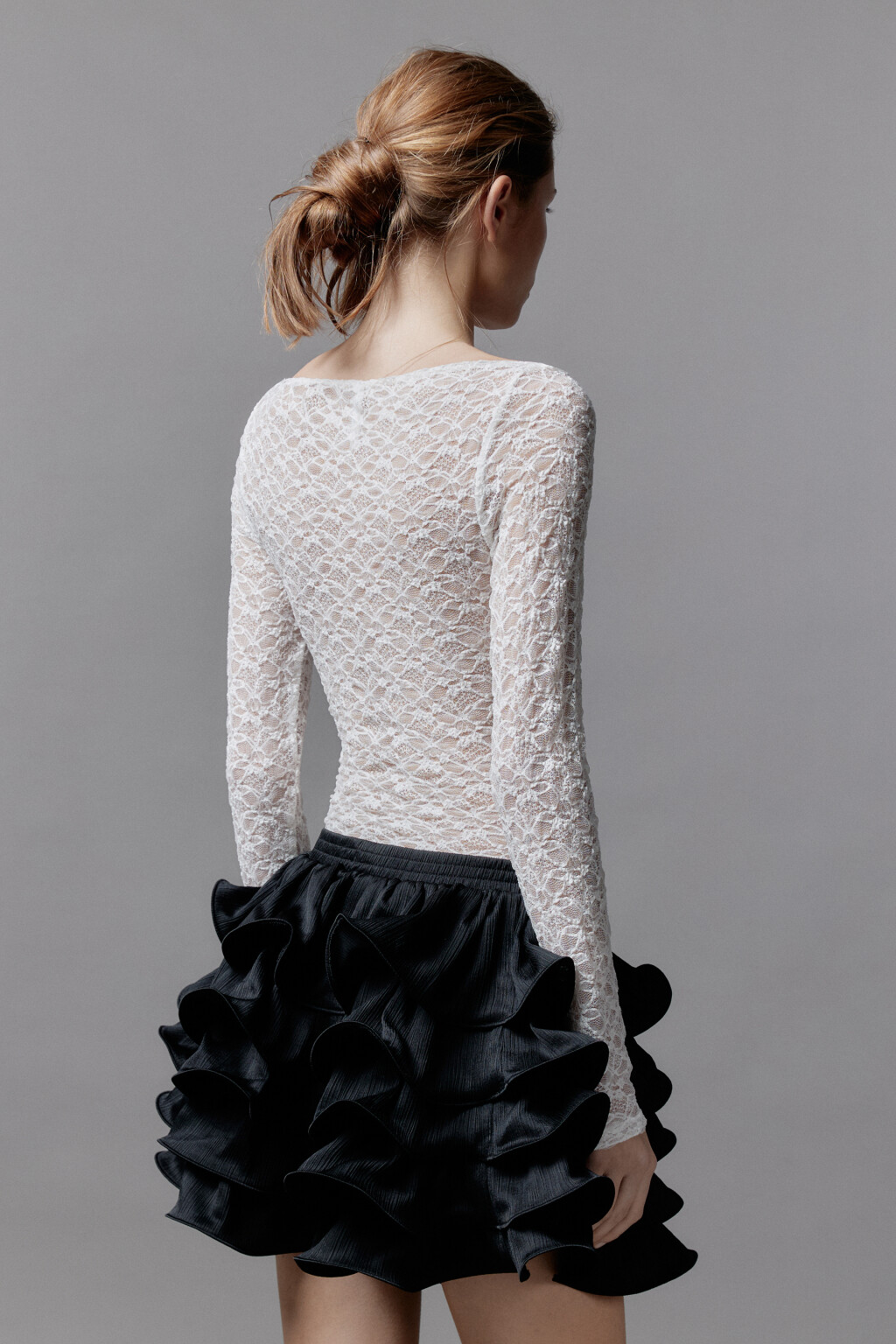 Блузка-боди кружевная с длинными рукавами - цвет белый - 5
