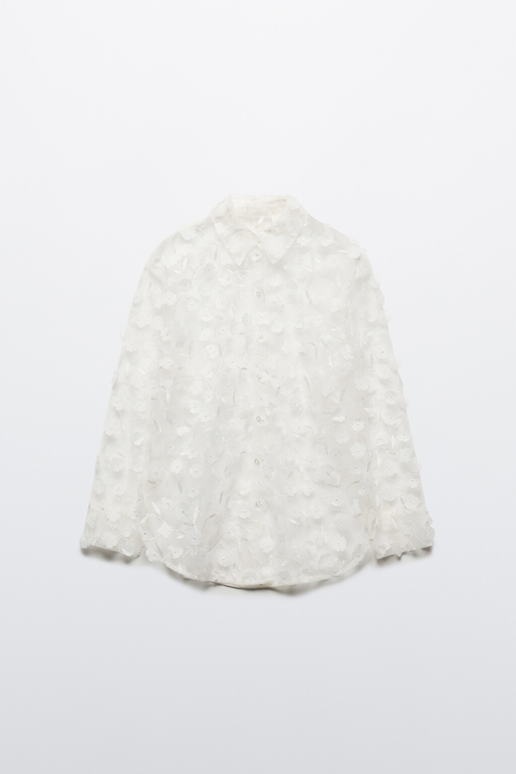 Рубашка из органзы с цветочными аппликациями - цвет бежевый - 7