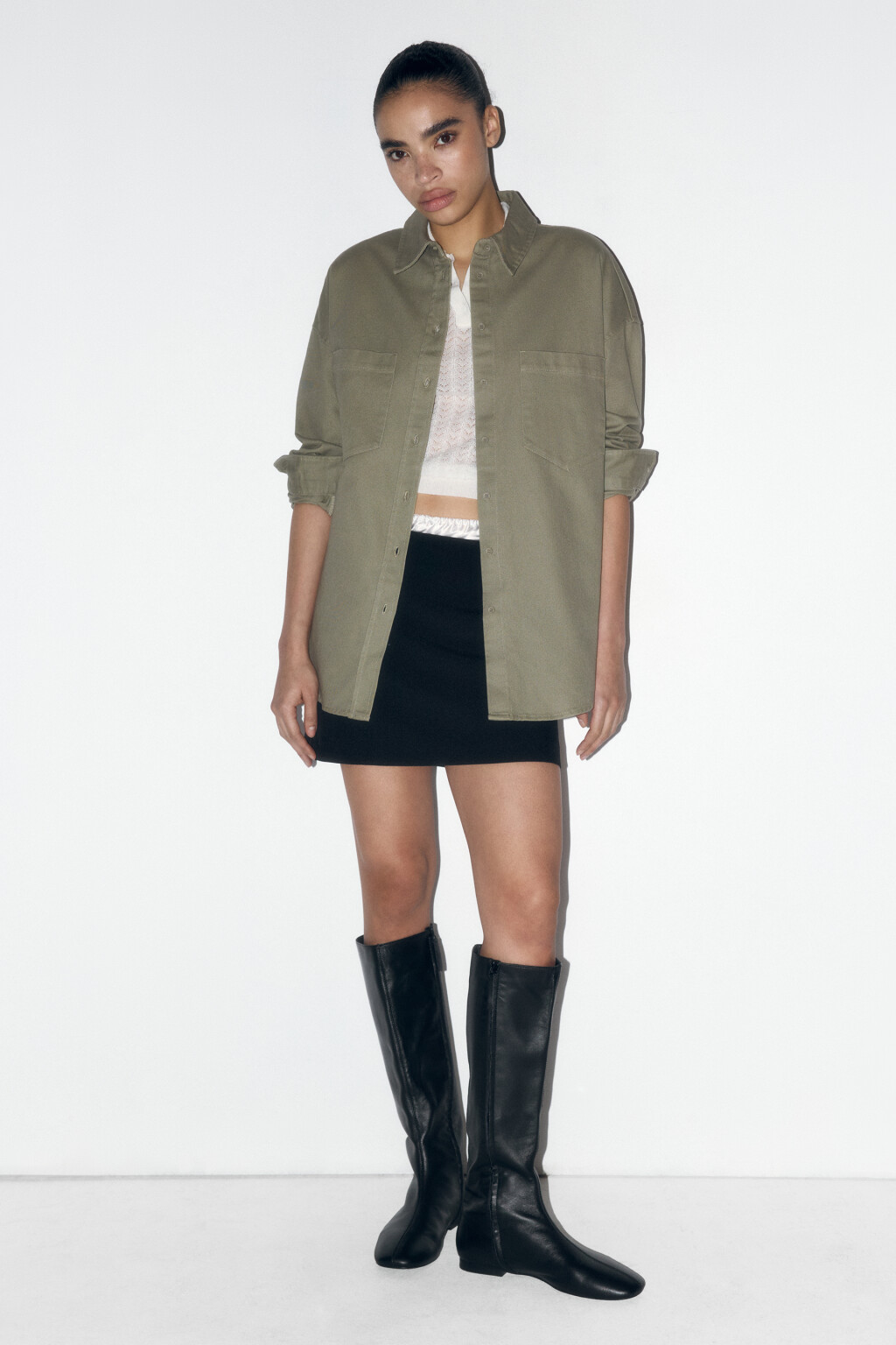 Рубашка oversize из плотного хлопка - цвет зеленый - 5