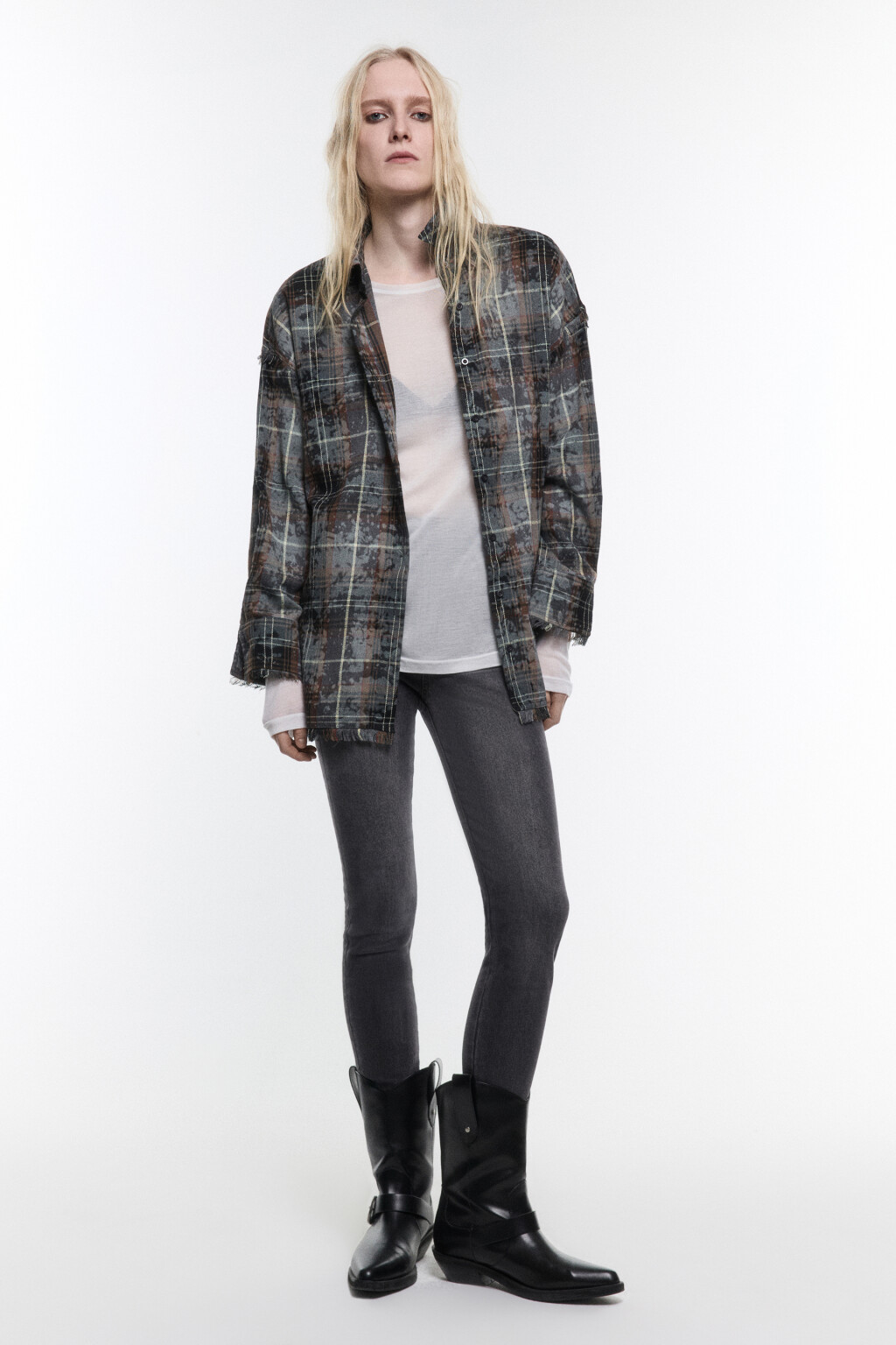 Рубашка oversize клетчатая с состаренным эффектом - цвет мультиколор - 6