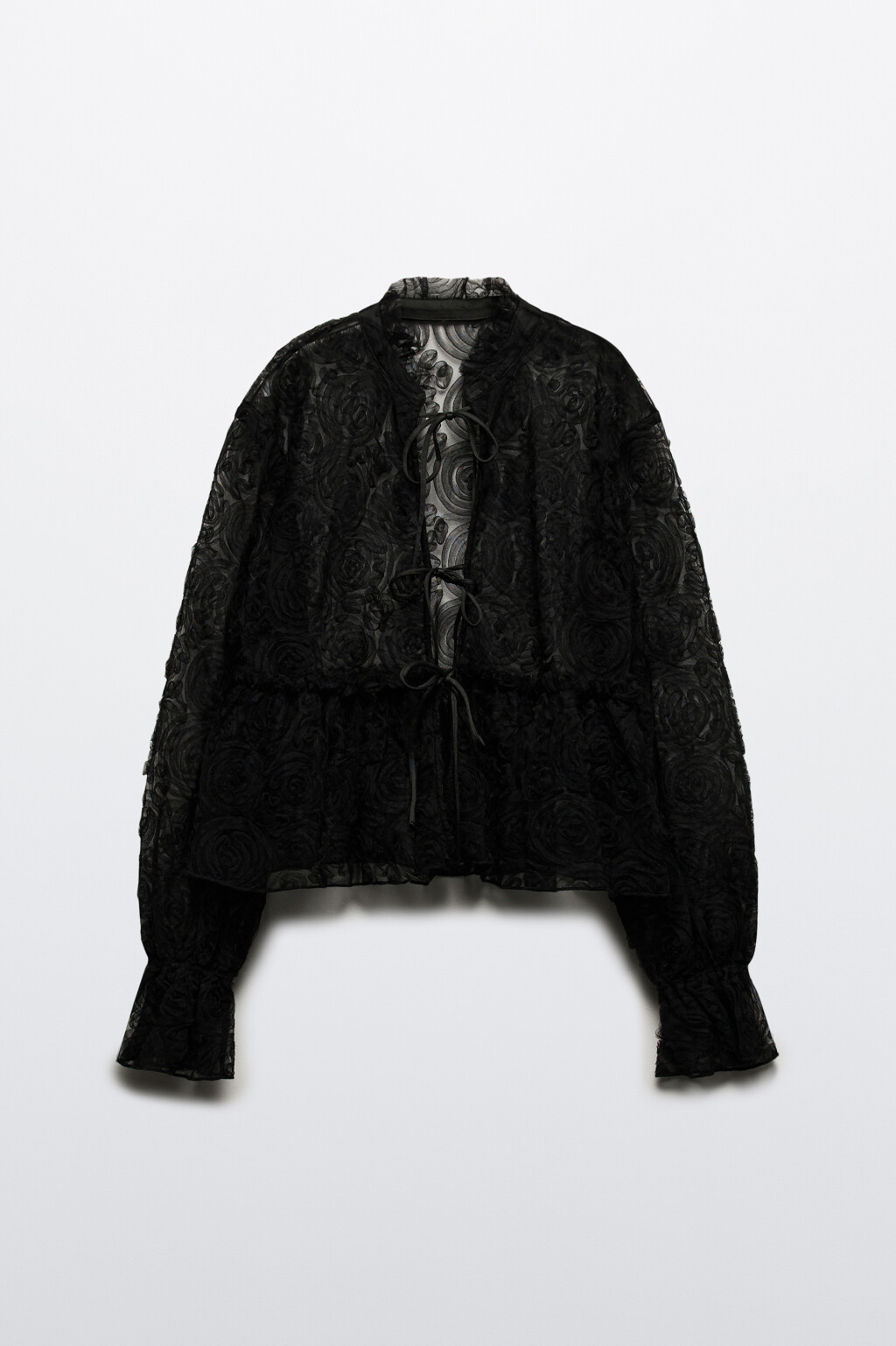 Блузка из сетки с баской и воланами - цвет черный - 9