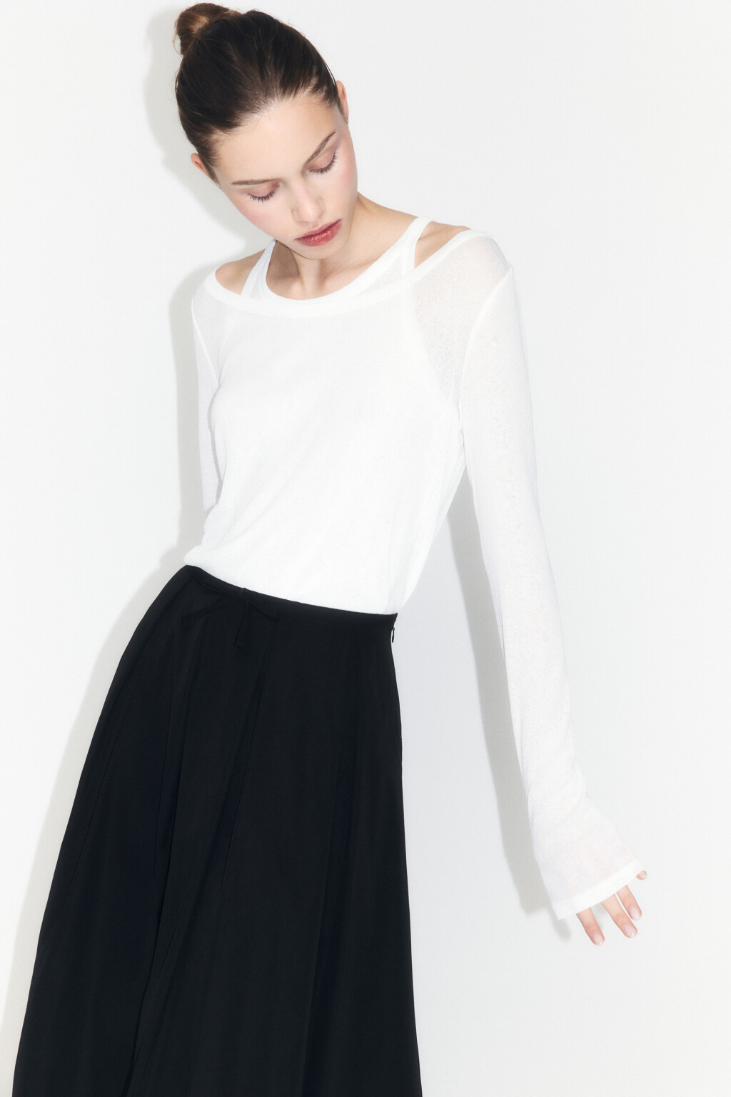 Лонгслив трикотажный с подкладкой-майкой - цвет белый - 1