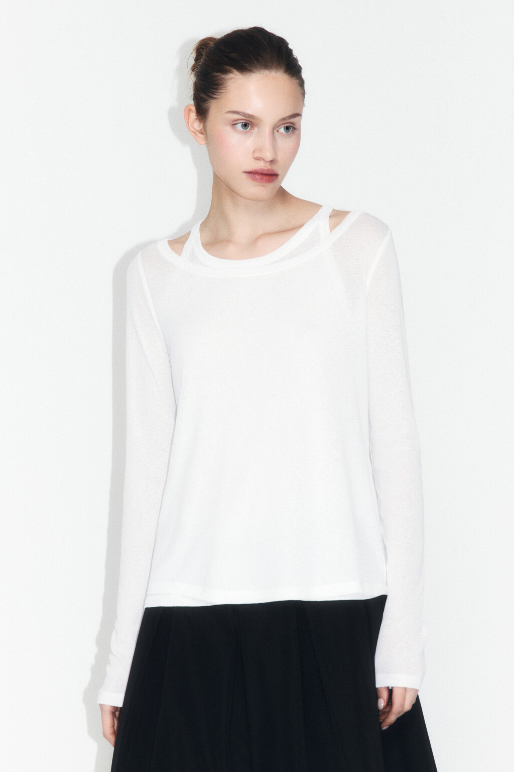 Лонгслив трикотажный с подкладкой-майкой - цвет белый - 2