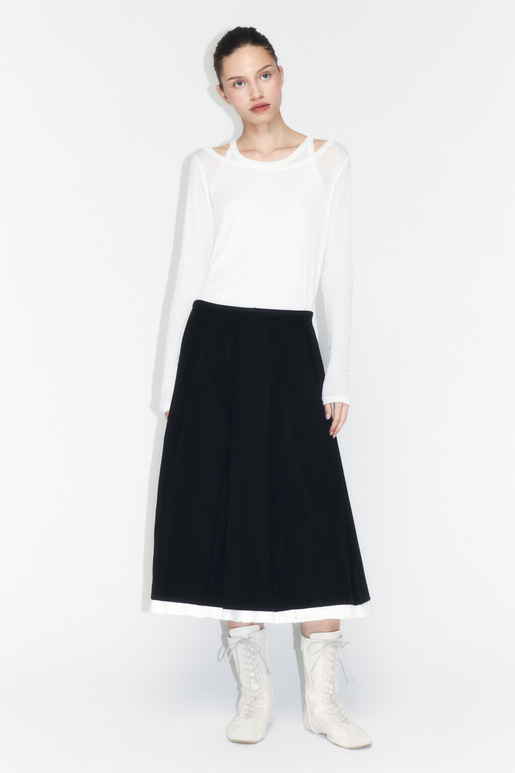 Лонгслив трикотажный с подкладкой-майкой - цвет белый - 4