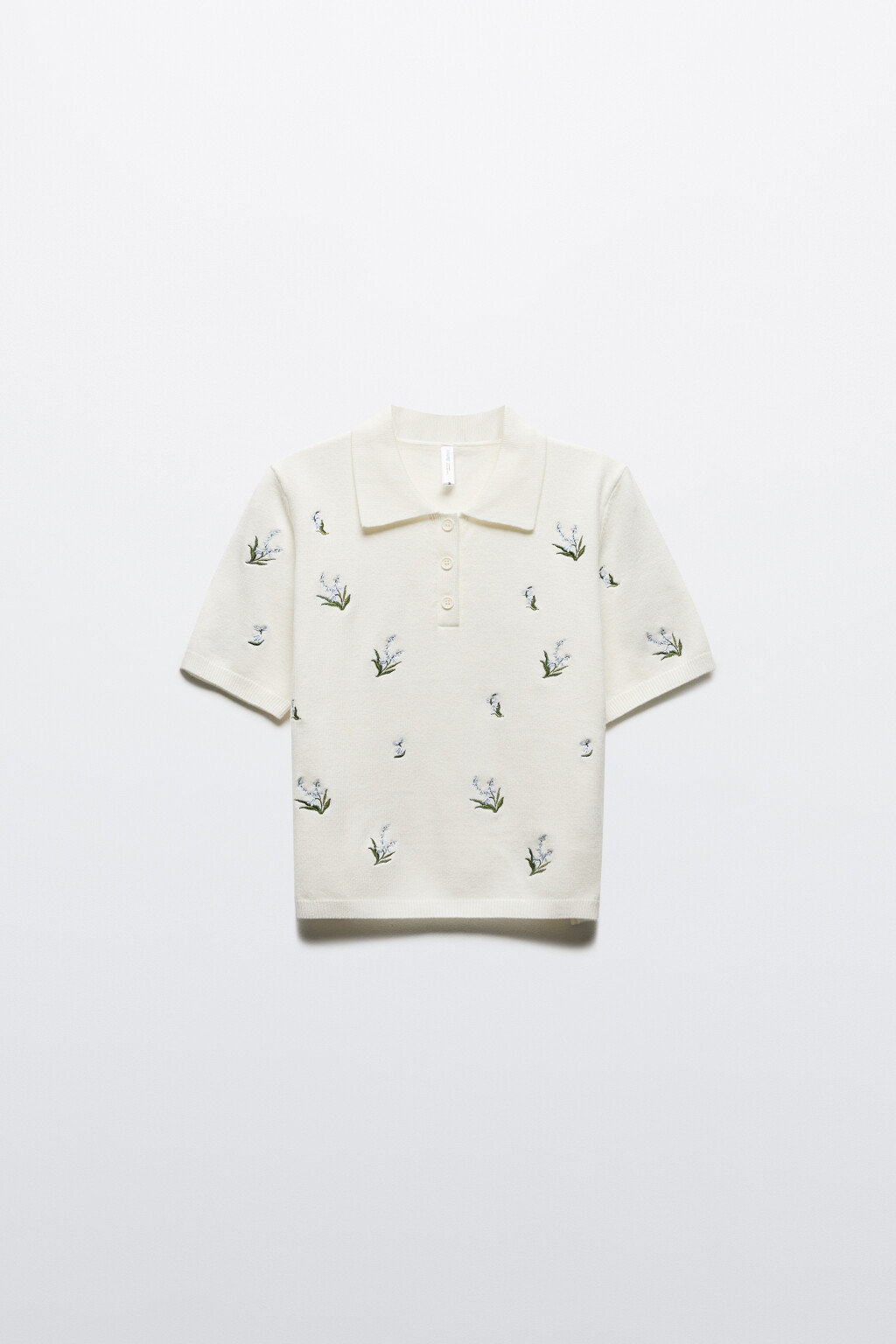 Футболка-поло вязаная укороченная с вышивкой - цвет молочный - 7